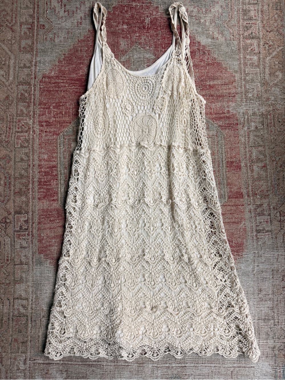 INC International Concepts Ivory Crochet Mini Dress with Slip